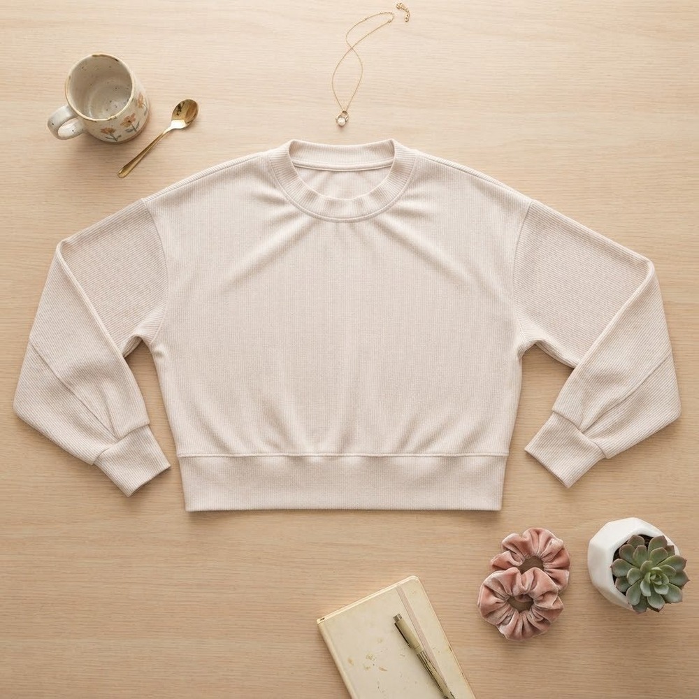 Lululemon Ribbed Softstreme Perfectly Oversized Cropped Crew in Bone